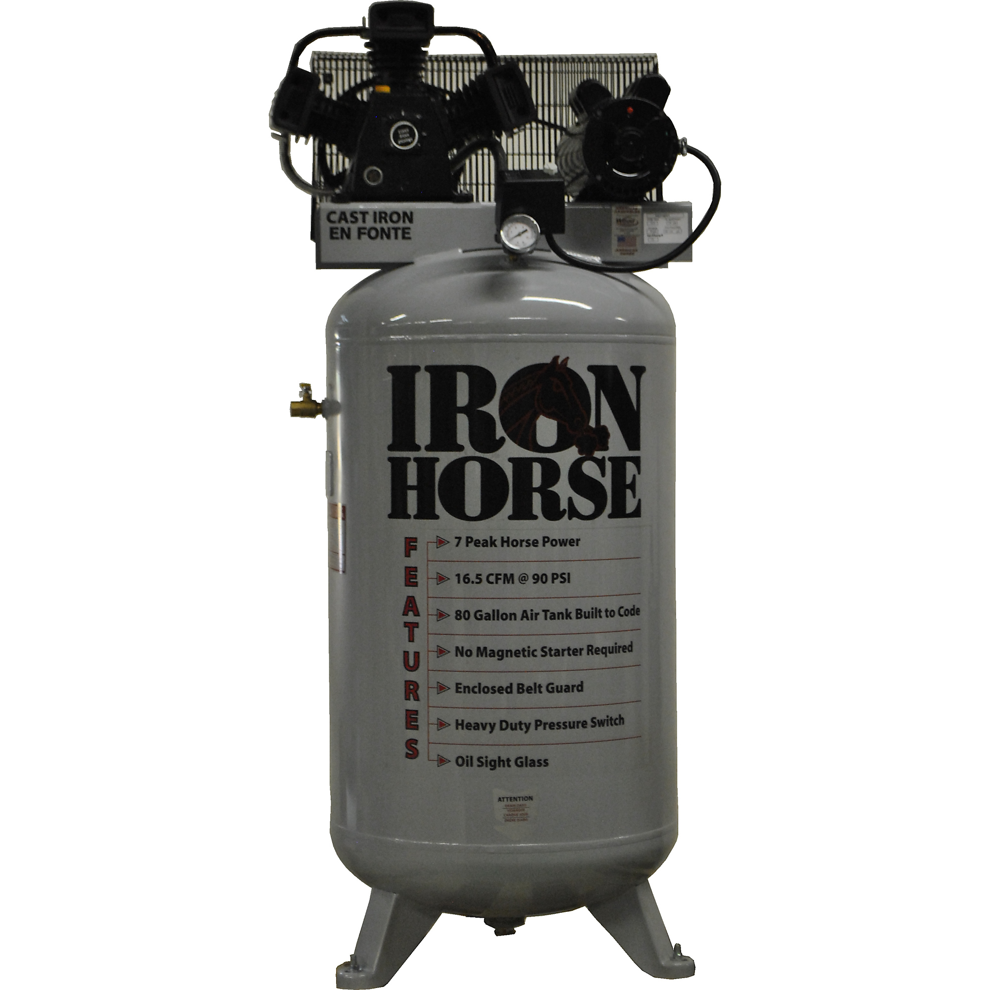 Iron Horse, 80 Gallon Stationary Air Compressor, Horsepower 5 HP, Air Tank Size 80 Gal, Model# IHD7180V1